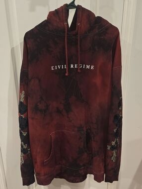 Civil Regime Maroon Tie-Dye Crewneck Hoodie with Floral Sleeve Embroidery